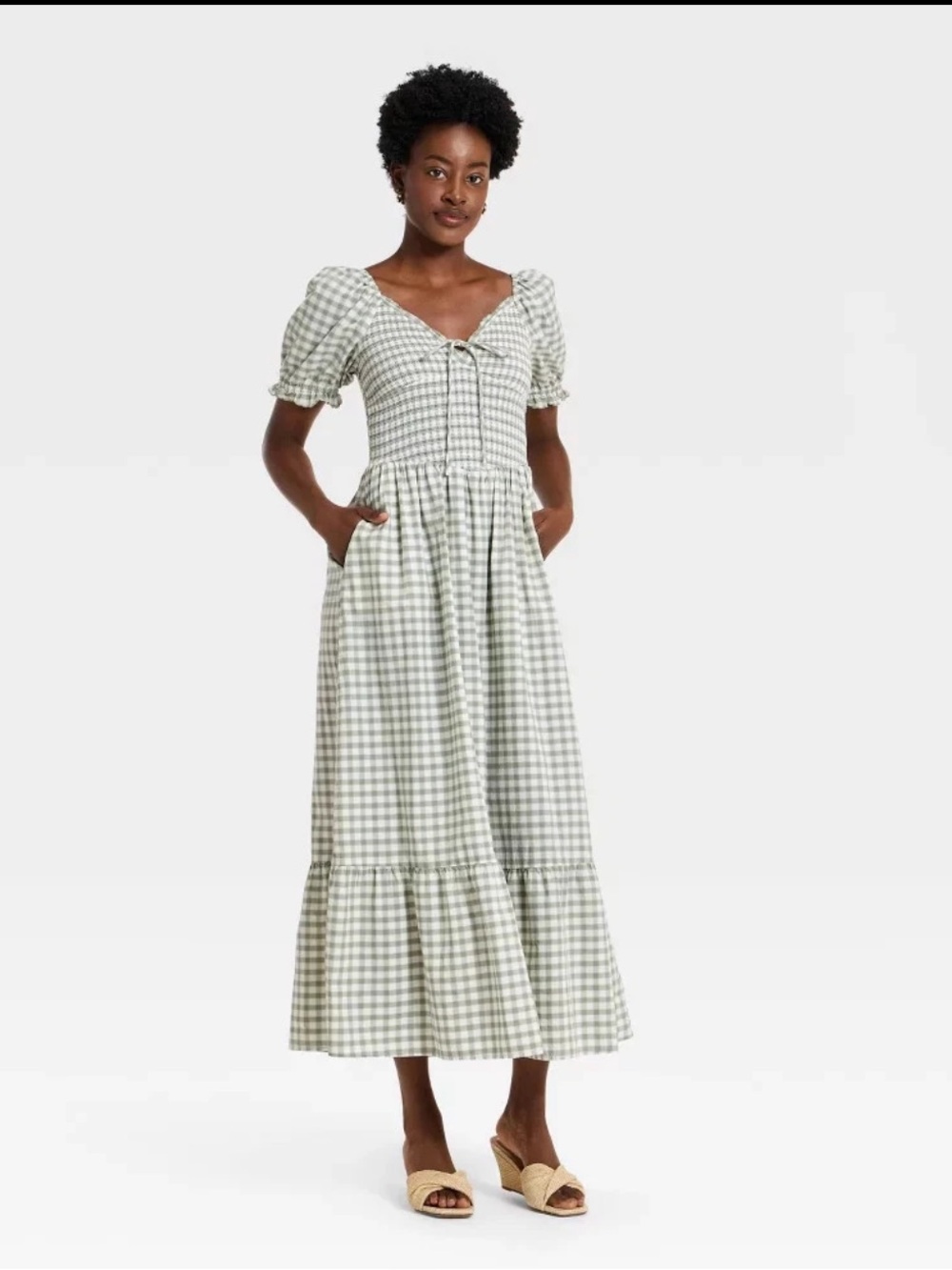 Universal Thread Women's Western Puff S/S Smocked Midi A-Line Dress - S, L or XL